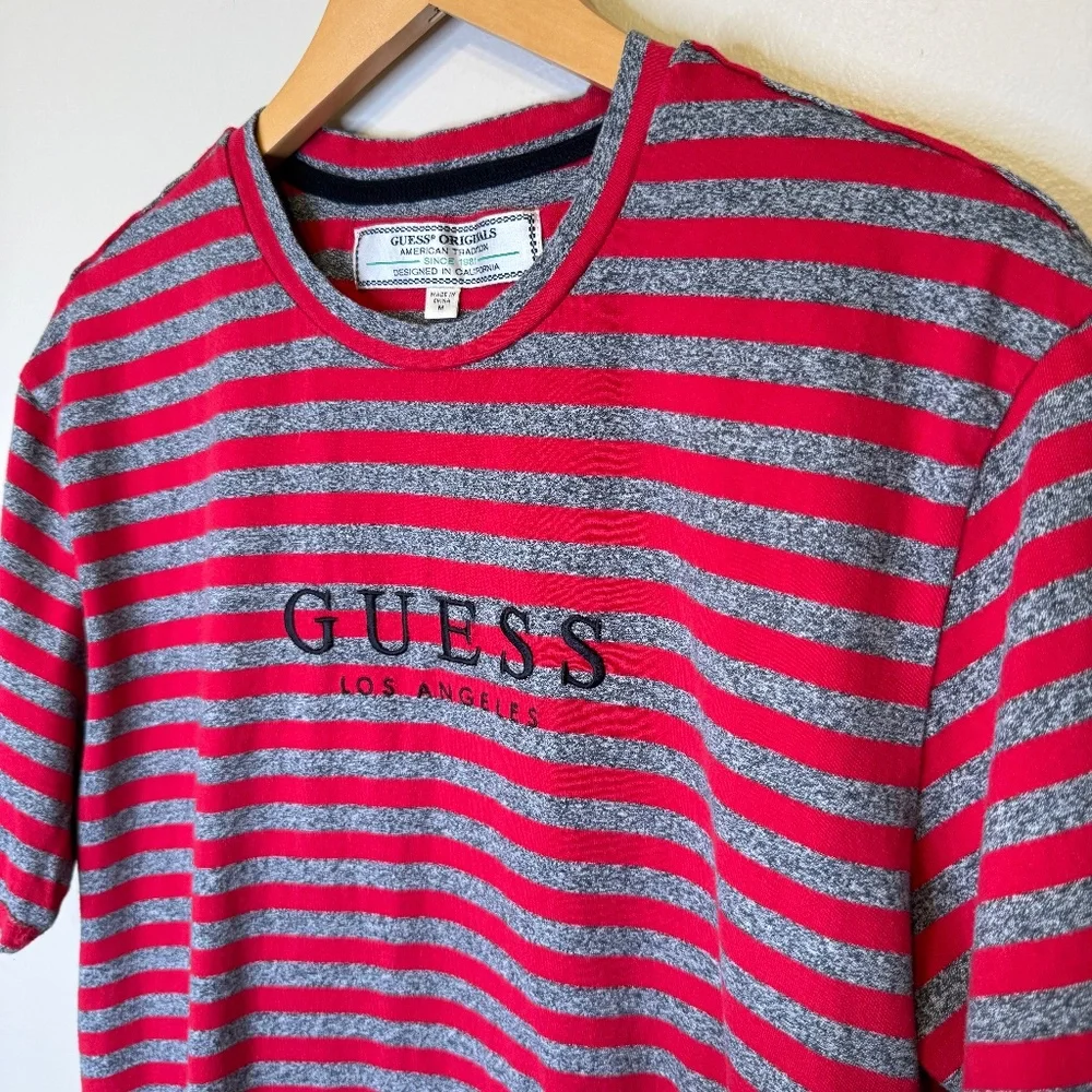 Guess Bold Stripes Embroidery Focal Point Short Sleeve Unisex Crewneck Tee Shirt - Picture 4 of 8